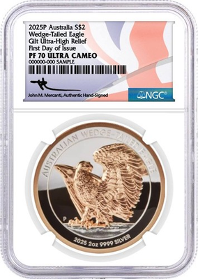 #ad 2025 P $2 Australia 2oz Wedge Tailed Eagle UHR Rose Gold Gilt NGC PF70 UCAM FDOI $395.00