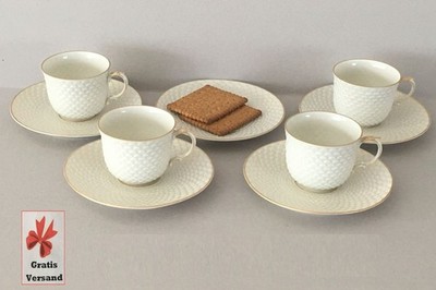 Set von 4  Mokka- Espresso- Tassen  mit UT  Ludwigsburg  Schuppenmuster Goldrand