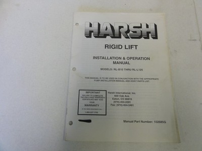 Harsh Rigid Lift LB-B10 thru RL-L125 Installation & Operation Manual   102685G