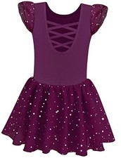 Girls Dance Leotards for Ballet Dress Shiny Skirt Ruffle 4-6 Years Dark Purple
