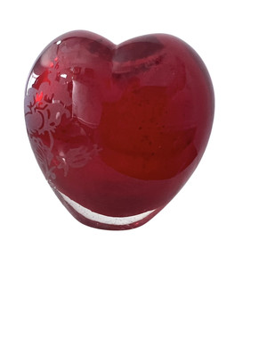 Avon Heavy Red Heart Shaped Vase Diffuser Floral Glass Etched Valentine Love