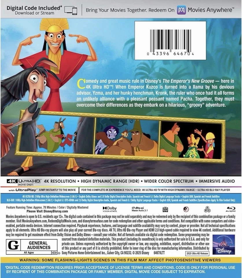 THE EMPEROR'S NEW GROOVE 4K ULTRA HD + BLU-RAY + DIGITAL NEW! PRE-SALE 12/9/25. - Image 2 of 2
