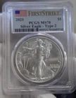 2021 US Silver Eagle $1 PCGS MS70 Type 2 First Strike