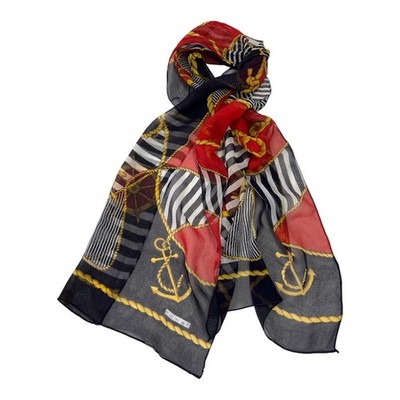 Echo Sheer Chiffon Scarf   Nautical Anchors & Rope Chain Print