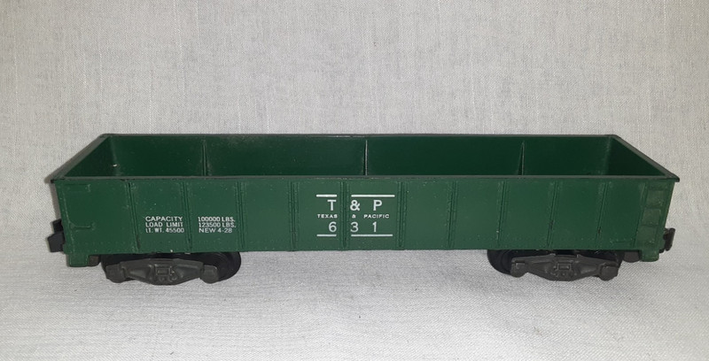 Vintage American Flyer No. 631 T&P Gondola, , Unpainted Green, Knuckle Coupler