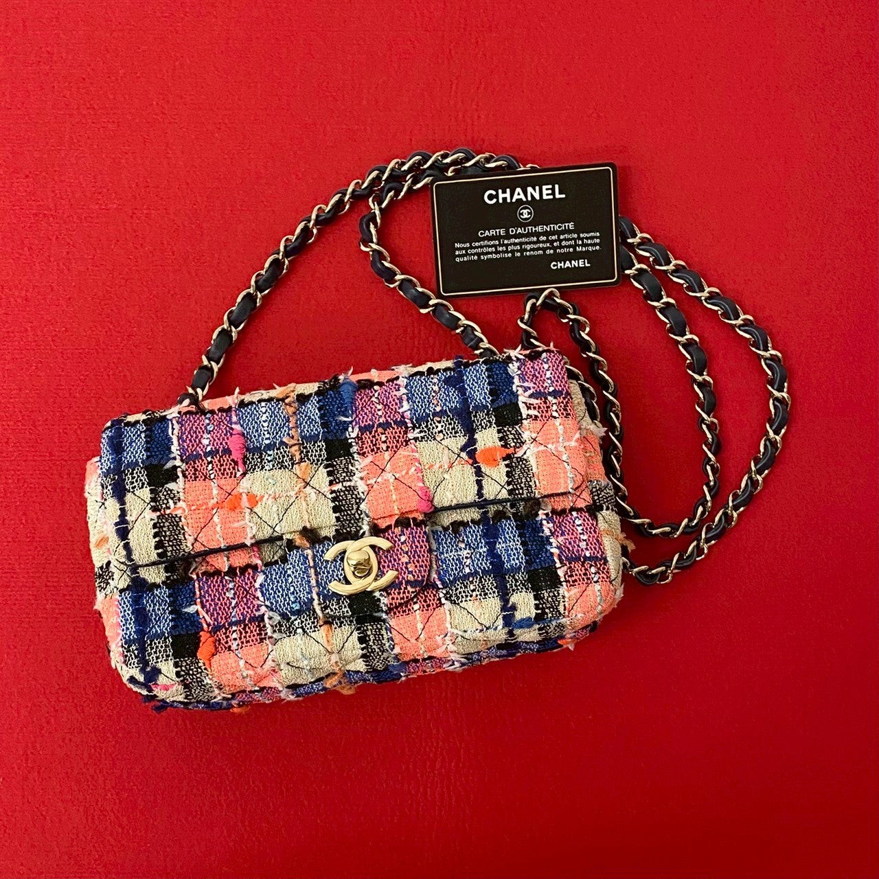 Chanel Coco Quilting Blue Tweed Lambskin Shoulder Bag