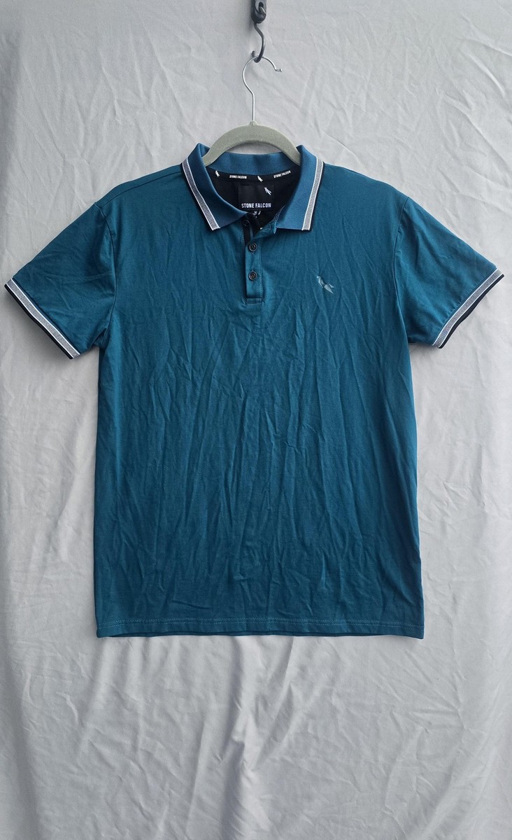 Stone Falcon Golf Polo Shirt Mens Medium Blue Stretch Jersey Logo
