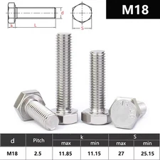 M18 18mmØ SET SCREWS HEXAGON HEAD FULLY THREADED METRIC BOLTS A2 STAINLESS STEEL
