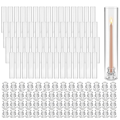 #ad VEVOR 60 pcs Hurricane Candle Holders Clear Glass Cylinder Wedding Home Decor $236.90
