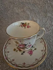 VTG ROYAL WINCHESTER Bone China Cup & Saucer Pink Roses Swags Gold Trim