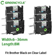 6-36mm x8M Black Print on Clear TZ131 TZ141 TZ151 Label Tape for Brother P-Touch