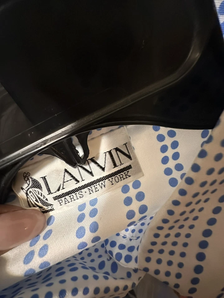 Vintage 1970s Lanvin Paris Dress Size 18 White & Blue Mod Long Sleeve ~ NWOT - Image 2 of 4