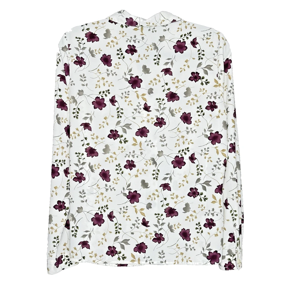 Camisa Top Laura Scott Para Mujer 10 Mediana Blanca Floral Abotonada Manga Larga Cuello en V Foto 4 de 4