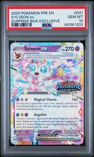 Pokemon Prismatic Evolutions Sylveon ex 041/131 Surprise Box Stamped PSA 10 203