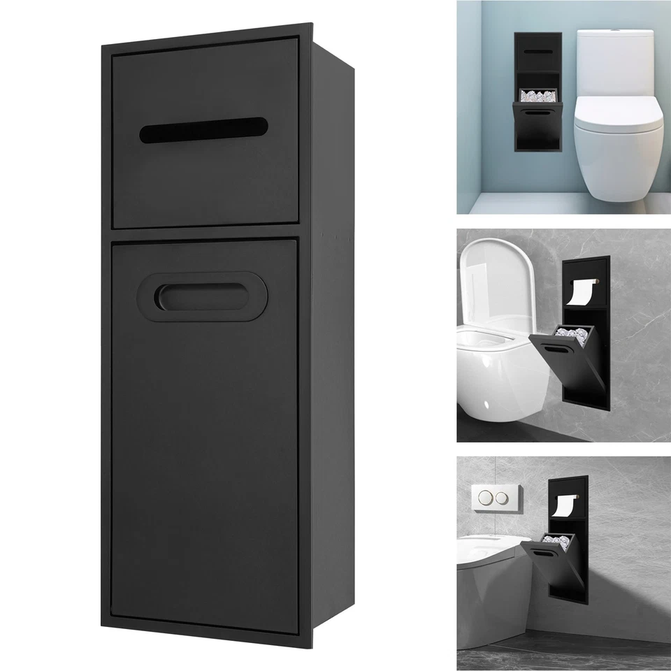 Lixeira retangular para banheiro inclinar lixeira armário lata de lixo escondida preta - Imagem 2 de 4