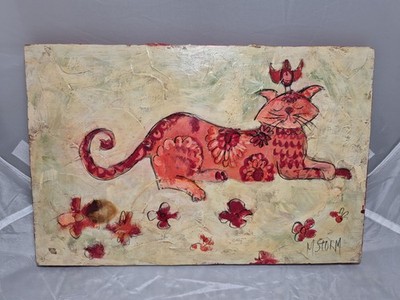 Mary Stone Fine Art Cat Bird Rare Painting