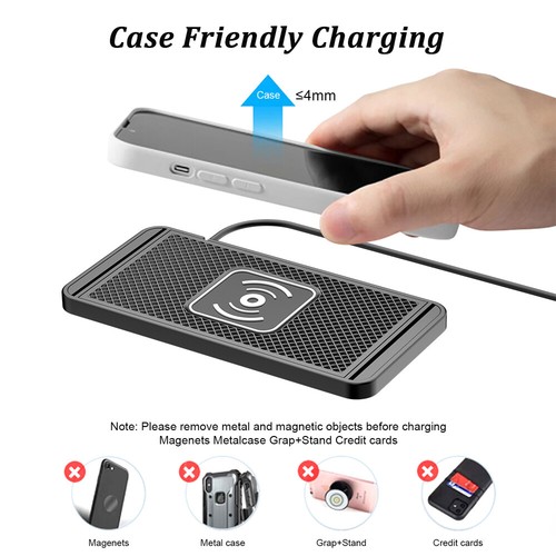 Car Cordless Fast Charger Pad Phone Charging Mat Non-Slip for iPhone Samsung - Afbeelding 10 van 25