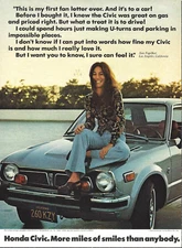 1974 Honda Civic Car Miles of Smiles Ann Fogelhut Los Angeles vintage Print AD