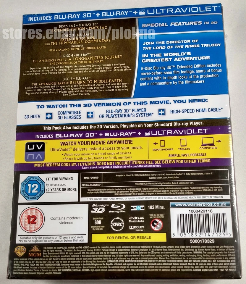 The Hobbit An Unexpected Journey 3D EXTENDED EDITION Blu-Ray w/ Lenticular Cover - Image 2 of 3