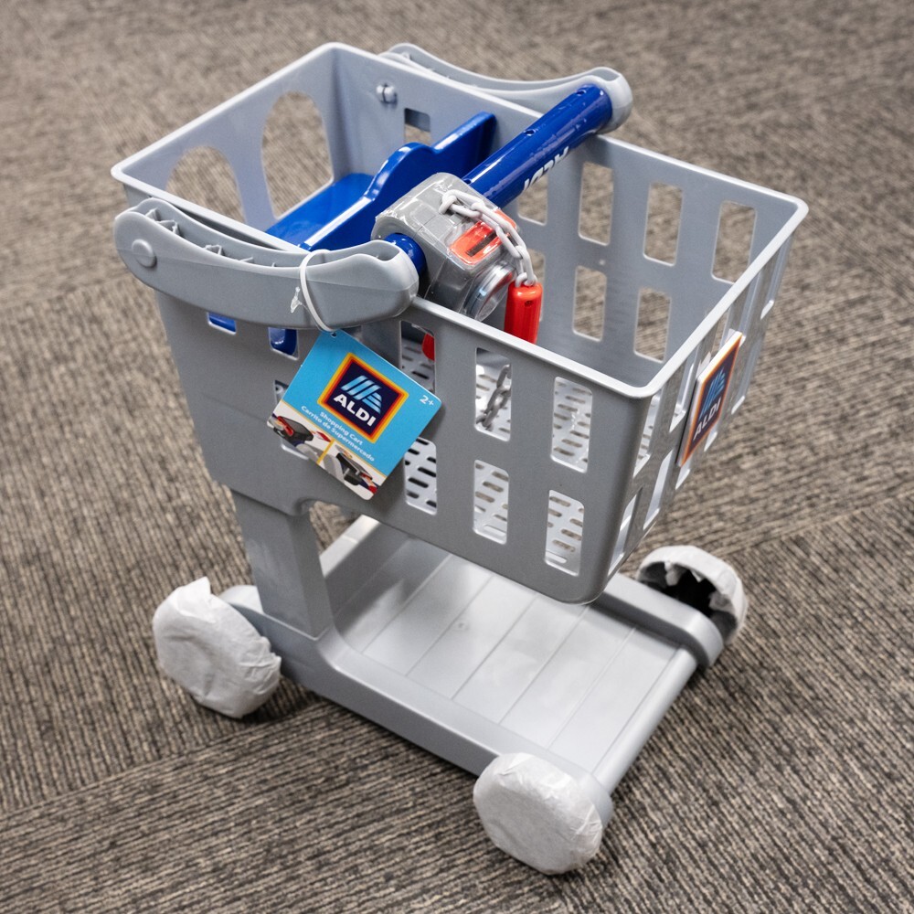 Childrens Kids Aldi Toy Shopping Cart with Doll Seat and Coin Slot - RARE
