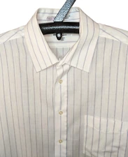 LANVIN Paris Button Up Dress Shirt Mens Size 16 1/2 (36-37) TALL White Striped