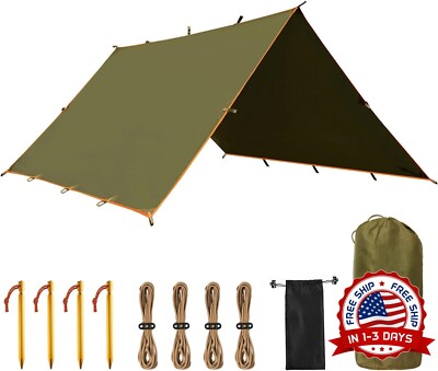Lona portátil impermeable multifuncional para acampar al aire libre (Marrón) US