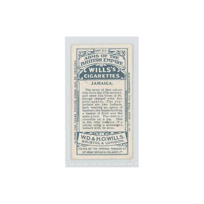 1910 Wills's Cigarettes Arms of British Empire Jamaica #23
