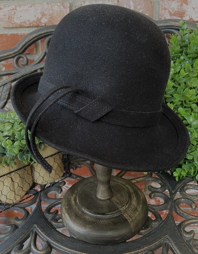 Vintage Mr John Classic Black Cloche Style Wool Hat; Band W/Two Tassel Detail - Picture 7 of 12