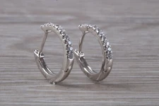 Sterling Silver Round C Z set Thin Huggie Hoop Earrings