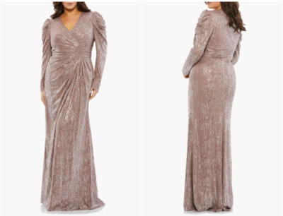 MAC DUGGAL 49503 FAUX WRAP DRAPED PUFF SLEEVE MAUVE GOWN  sz 14W