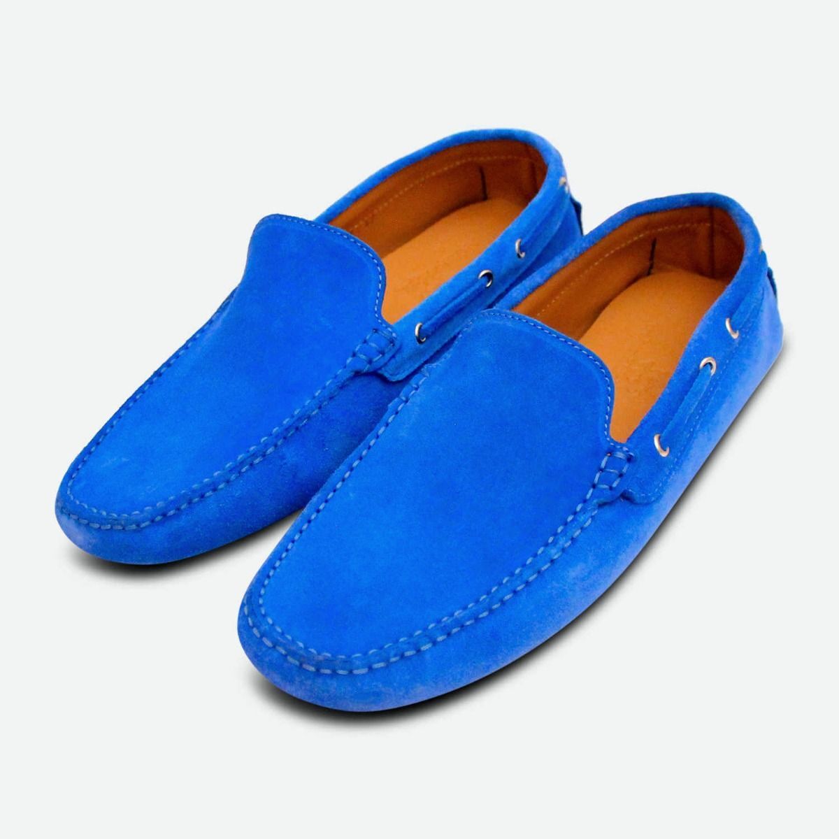 Cobalt blue suede drivers Cobalt Blue Designer Italian Driving Shoe Moccasins main image 3