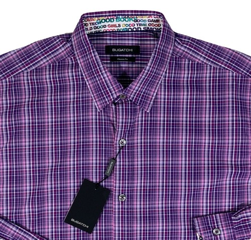 Men's BUGATCHI Purple Pink + Plaid Shirt S Small NWT NEW Classic Fit CooL FuN! - 第 1/6 張圖片