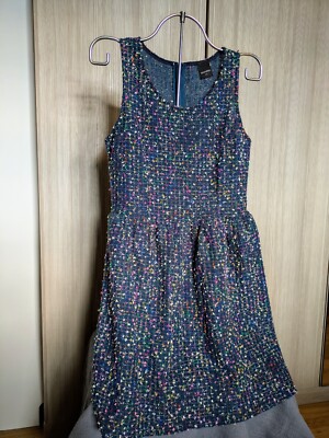 Textured wool blend blue multicoloured dress pleated skirt Size S
