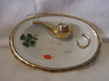 Ashtray with Lucky Symbols and Pipe Porcelain Antique German #B