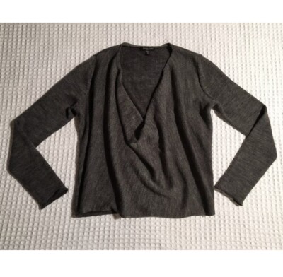 EILEEN FISHER Alpaca Merino Wool Draped Cowl Neck Sweater Gray PM Petite  Medium