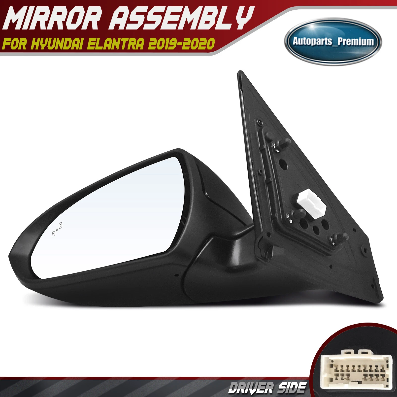 LH Power Mirror w/Manual Folding&Blind Spot Detection for Hyundai Elantra 19-20
