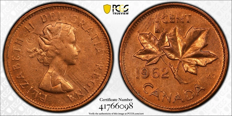 1962 Canada 1 Cent ERROR, Flip over Double Struck - PCGS Uncirculated MS64 RD - Image 3 of 3
