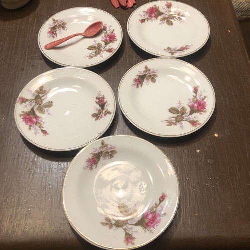 22 Piece MOSS ROSE Child's Tea Set Cups Plates Silverware JAPAN Crane Logo - Picture 7 of 9