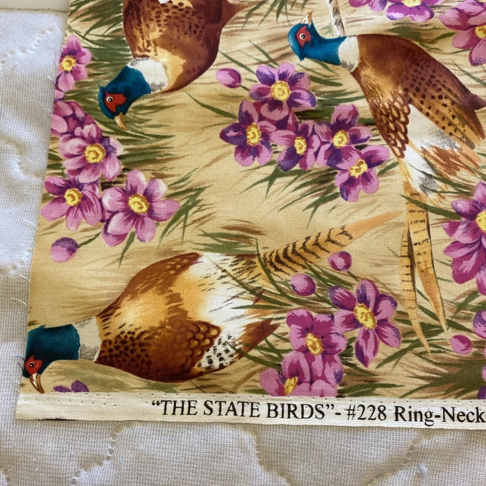 Suzan Ellis Ring Necked Pheasant State Birds 228 Fabric Cotton 1 yd Northcott Foto 3 de 4