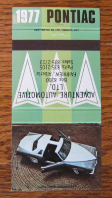 1977 PONTIAC CAR DEALER MATCHBOOK COVER: FAIRVIEW, ALBERTA EMPTY MATCHCOVER -B19