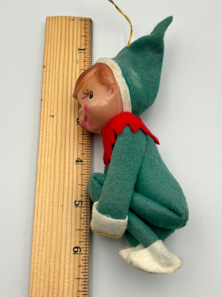 Vintage Christmas Elf Kneehugger Pixies plus 3 Vintage Felt Ornaments
