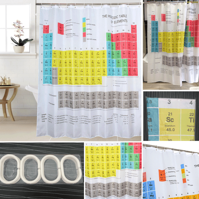 Periodic Table Of The Element Waterproof Shower Curtain 12 Hooks Bathroom Fabric