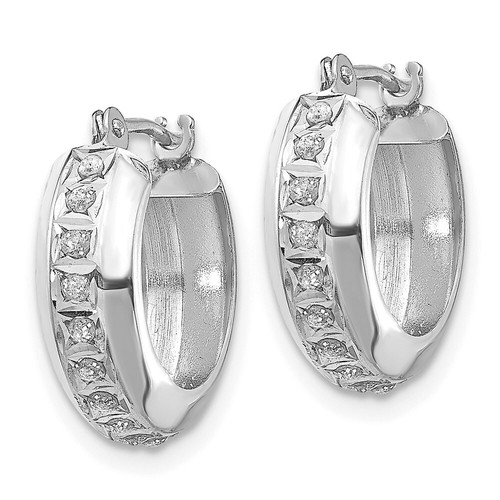 14k White Gold Diamond Fascination Round Hinged Hoop Earrings - Picture 2 of 3
