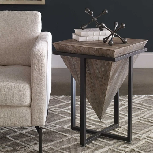 Bertrand Accent Side End Table Geometric Pyramid Aged Wood  ~ Uttermost 24864 - Picture 8 of 10