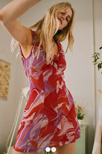 BNWT £44 Urban Outfitters Maxwell Swirl Marble Dress Pink Red Purple S Mesh