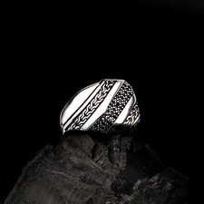 Handmade 925 Sterling Silver Black Zircon Stone Turkish Men's Ring Jewelry 36