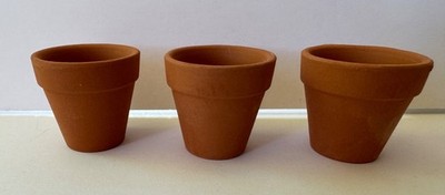 Set of Three Small Miniature Terracotta Clay Flowerpots Dollhouse Crafts 1.75 