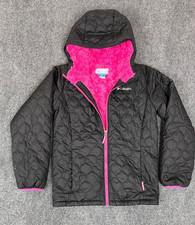 COLUMBIA Girls Bella Pink Plush Black Quilted Jacket Size L 14-16 