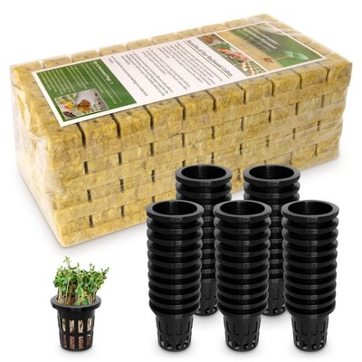 200 Plugs 1 Rockwool Cubes for Hydroponics with 50 Pack 1.5 Inch Net Pots
