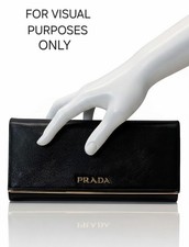 PRADA Saffiano Metal Bar Black Continental Lo...